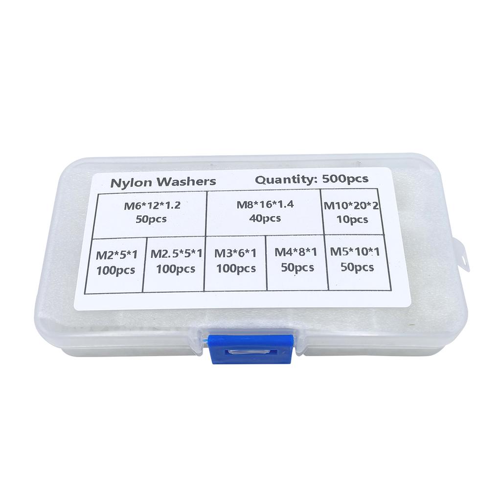 Set of 500 Nylon Flat Pads Nylon Flat Washer Assortment with Box for Furniture Hardware in Home Renovations Projects