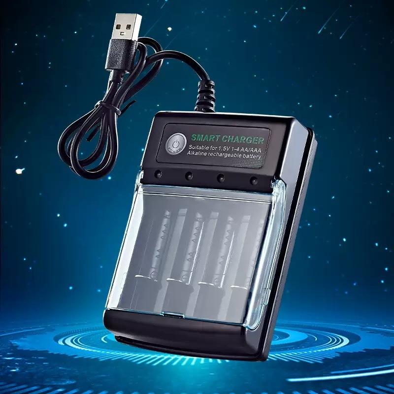 Зарядное устройство USB на 4 слота 1,5 В, независимая зарядка, зарядное устройство для щелочных батареек AA, умное портативное перезаряжаемое зарядное устройство с крышкой