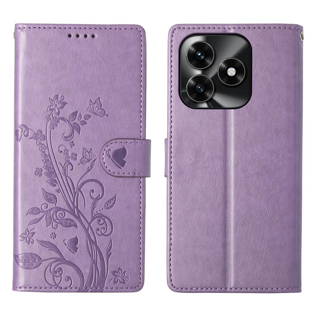 Wallet Case for Honor X5c Plus 4G / X5c 4G / Play10A 4G Butterfly Floral Imprint PU Leather Phone Cover with Wrist Strap