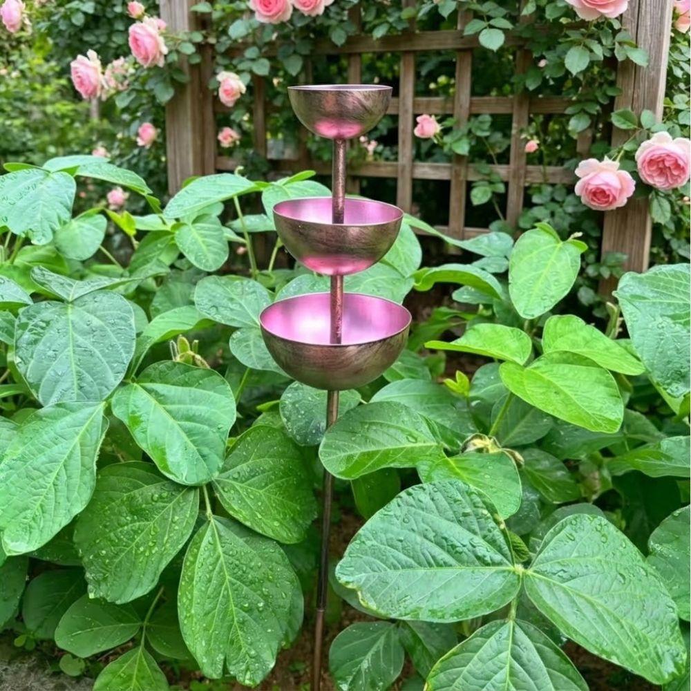 Three-layer Bowl Garden Rain Catcher Handmade Bird Feeding Station Birdbath Stand Lawn Decor