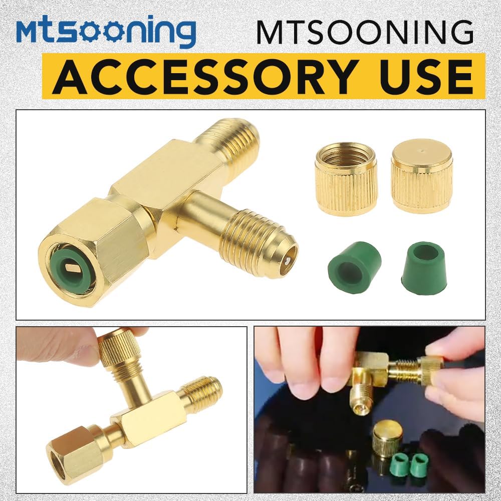 Mtsooning 2 Pcs Quick Coupler Access Tee, 1/4'' Valves Core Tee Adapter with Swivel Connector Replacement for Gauge Deep Vacuum Pump Manifold
