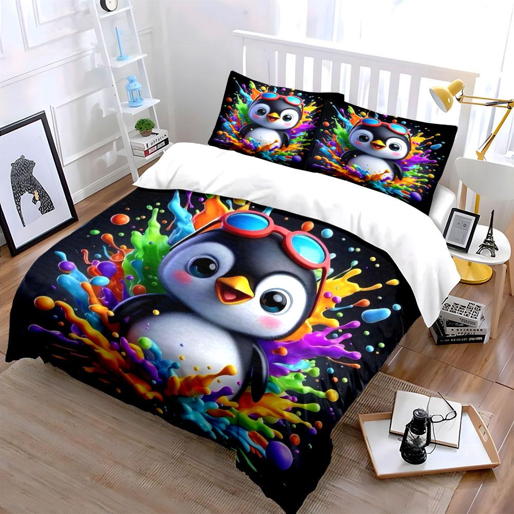 "Penguin Art Decor Set" Bedding Set with 1 Duvet Cover 2 Pillowcases Single Double King Queen, Gift