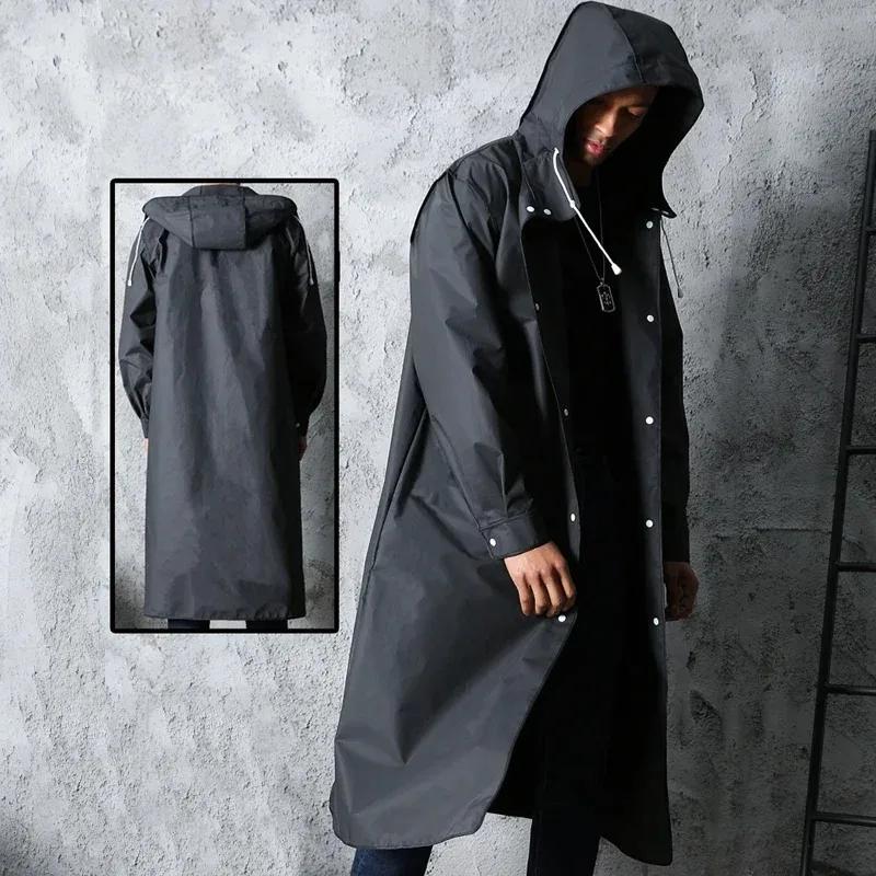 Black Fashion Adult Waterproof Long Raincoat Women Men Rain Coat Hooded Outdoor Hiking Travel Fishing Climbing Thickened