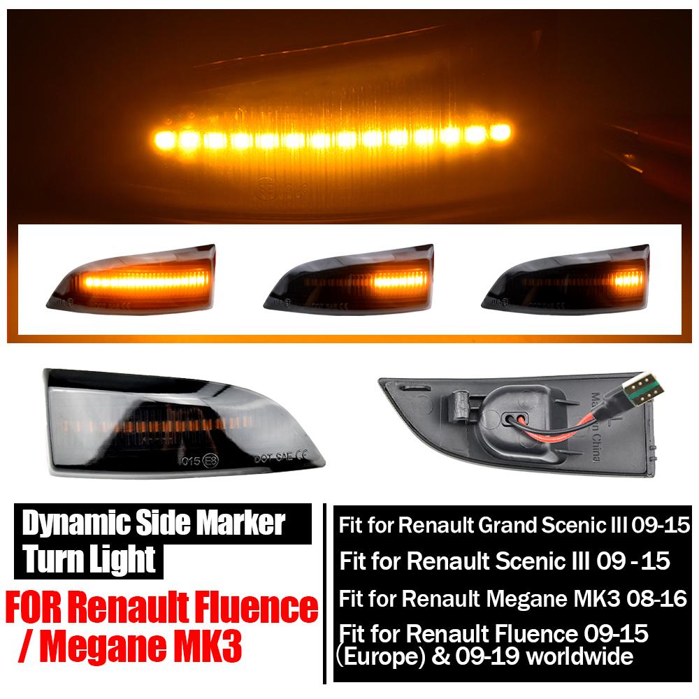 2pcs Dynamic LED Turn Signal Light Side Mirror Indicator Flasher For Renault Grand Scenic Laguna III X91 Fluence Megane 3 MK3Turn Signal 2
