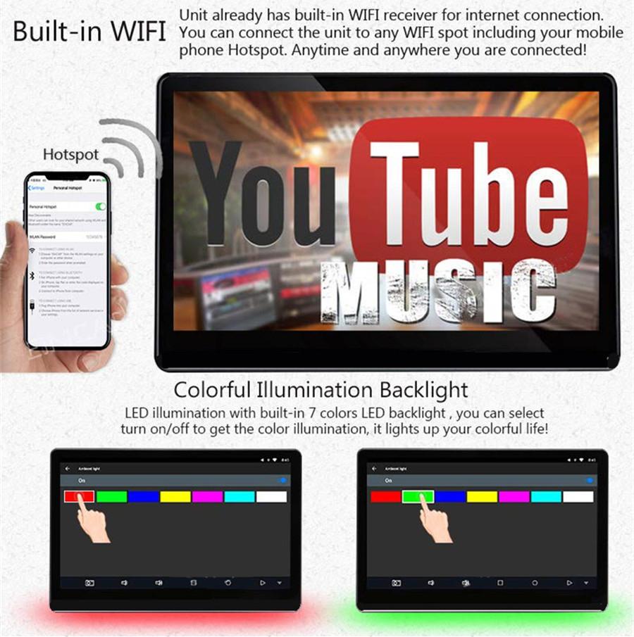 13.3 Inch Car Headrest Monitor Android 11 Player 4+64GB Bluetooth Mirror Link TV