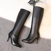 Oversized Pointed-Toe Boots Wineglass Heel Stiletto Knee-Length Boots 2025 Autumn Winter New Side Zipper Super High Heel PU Boot