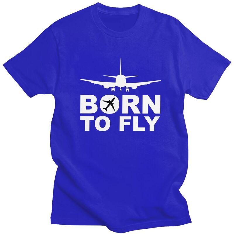 Мужская футболка с принтом 'Born To Fly' Самолет, короткий рукав, 100% хлопок, повседневная, авиация, самолет, подарок пилоту, модная футболка