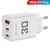 Зарядное устройство USB Type C 30 Вт 3 порта Быстрая зарядка Адаптер для зарядки телефона для iPhone Samsung Xiaomi Huawei QC3.0 Вилка EU/US Настенное зарядное устройство