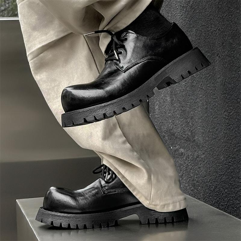 Кожаные туфли мужские осенне-зимние молодежные повседневные туфли дерби в британском стиле на платформе черные ботинки Martin 1098-R