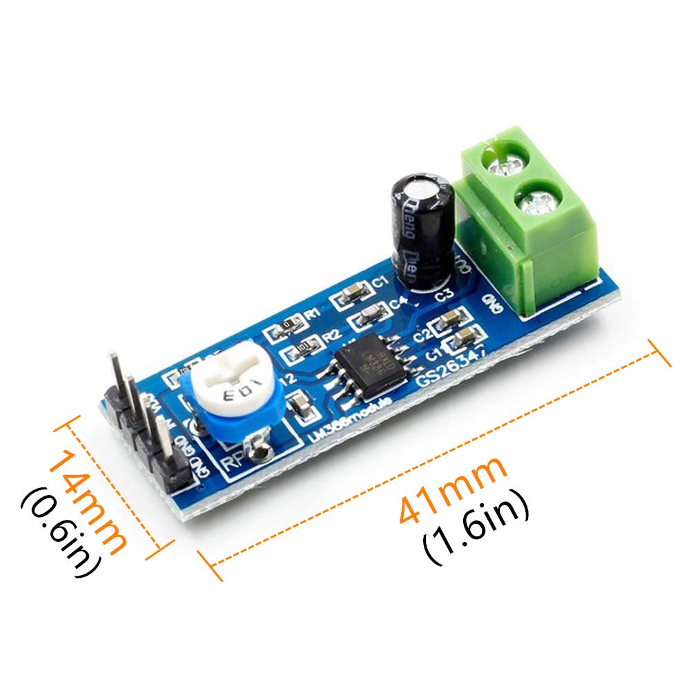 Oiyagai 5-Pack 200× Gain LM386 Audio Amplifier Module (5–12 V) with Adjustable Volume & Speaker Connector for Arduino & DIY Audio Projects