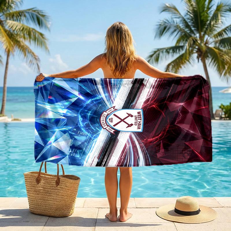 West Ham United Football Beach Towel Soft Microfiber Summer Towel Quick Dry Absorbent Towel for Beach Swimming Pool Travel