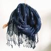 Navy Blue Scarf Japanese Style Pure Linen Printed Women'S Scarf Beach Sunscreen Silk Scarf