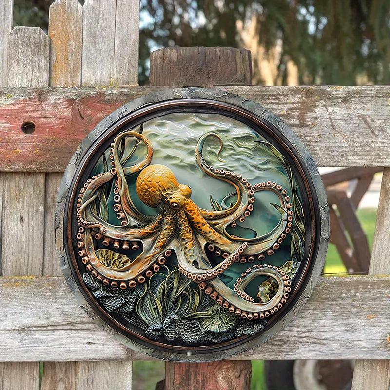 Круглый деревянный Марк Цветной Пластиковый Оконный Подвесной, Рельефный, Узор Осьминога для Дома, Офиса, Украшения Стены Искусство