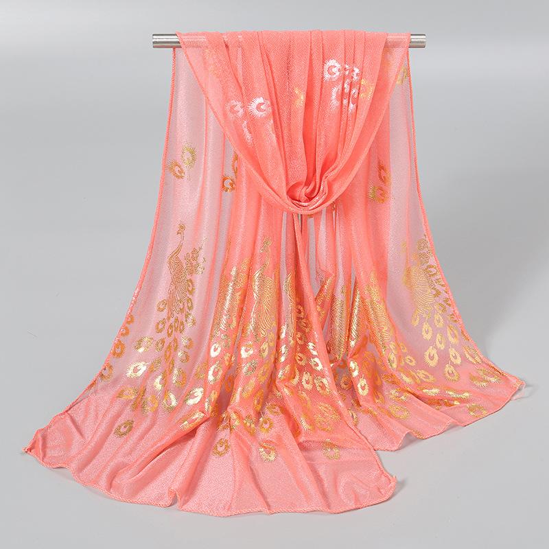 Элегантный однотонный шарф с принтом павлина, простой, яркий, золотой, с перьями феникса, легкий и удобный дорожный аксессуар, шаль для женщин