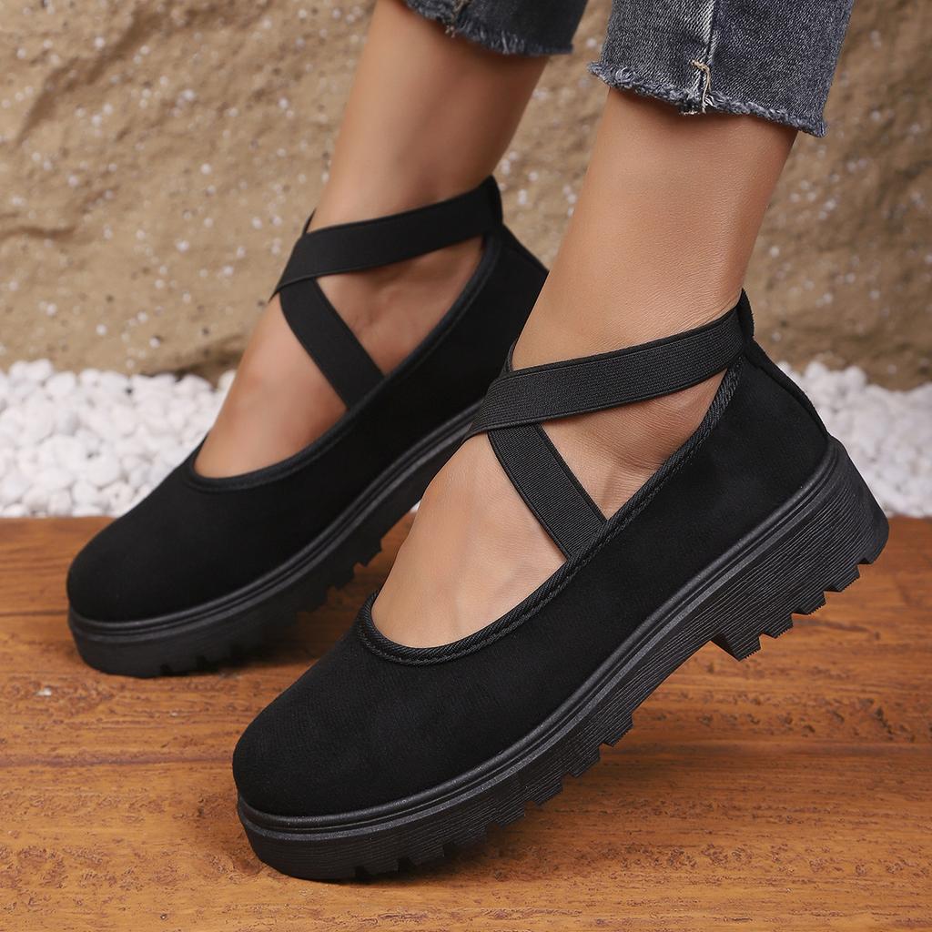 Fashion New Women's Shoes Middle Heel Mary Jane Single Shoes Retro Thick Heel Plush Shoes Cross Strap Shallow Mouth Soft Bottom Shoes.
