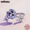 WOSTU 925 Stelring Silver Purple Pansy Flower Open Rings For Women Wedding Party Statement Stackable Butterfly Ring Holiday Gift2