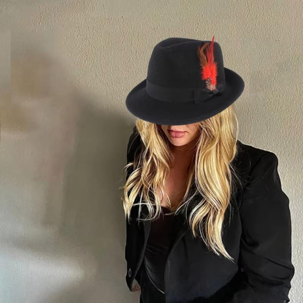 Wild Brim Jazz Hats Имитация шерсти Костюм Кепка для косплея Практичные украшения из перьев Шляпа для улицы