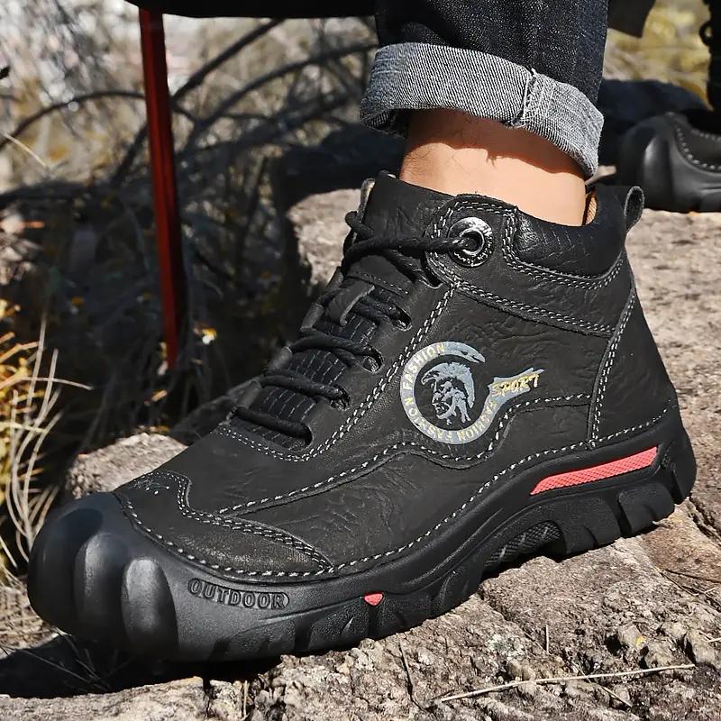 Men's Hiking Boots High Top Leather Plush Outdoor Cotton Shoes Large Size 39-46