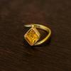Yellow Citrine Ring, 925 Sterling Silver, Geometric Handmade Square Cut Gemstone Jewelry