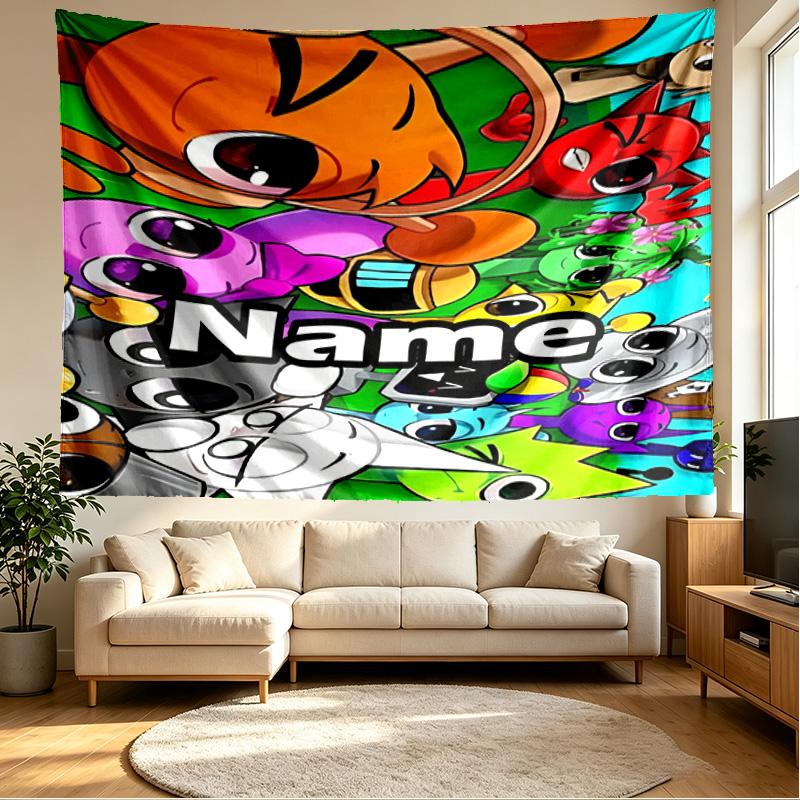 Custom Name Personalized Sprunki Game Print Tapestry, Wall Art Decor, Bedroom, Dorm, Apartment, LivingRoom, Party Backdrop, Gift for Birthday