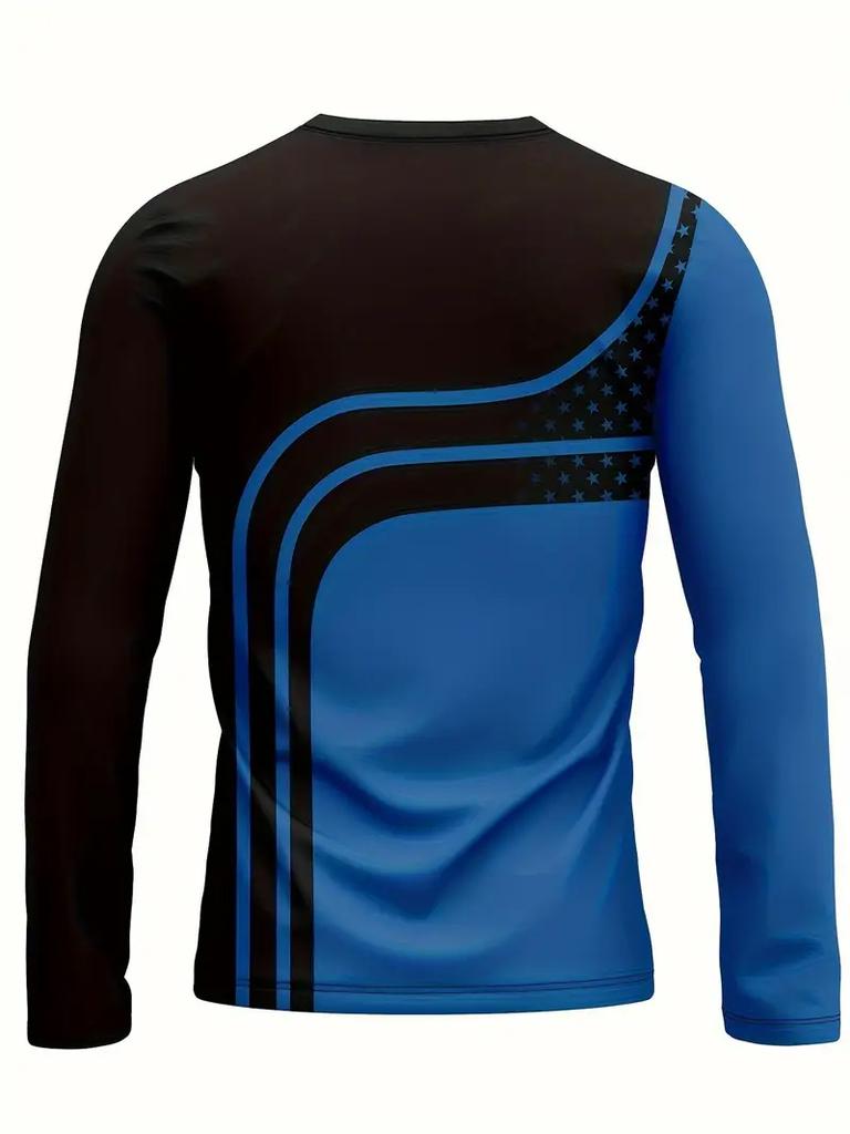 Casual 3D Digital Printed Contrasting Pattern Men's Round Neck Long Sleeved T-shirt for Comfortable Outdoor Wear In Spring and Autumn