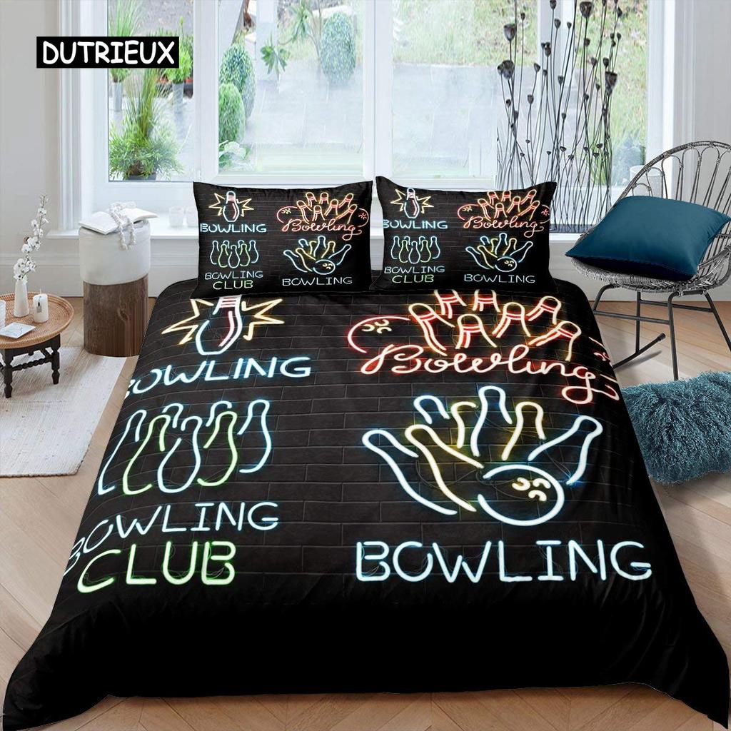 Пододеяльник для боулинга из полиэстера, спортивный пододеяльник для соревнований, спортивные игры, звездное небо, голубая линия, комплект постельного белья, двуспальная кровать размера «king-size»