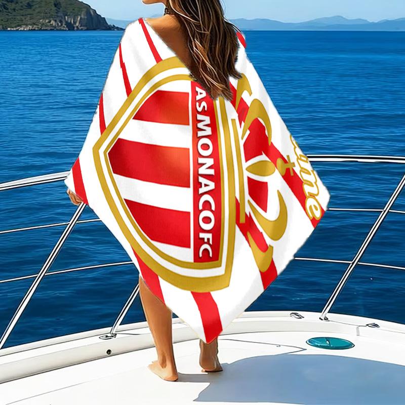 1PC Custom Name Beach Towel Monaco Football Crest Beach Towel, Suitable for Camping, Travel, Beach Accessories, Super Absorbent, Family Gift