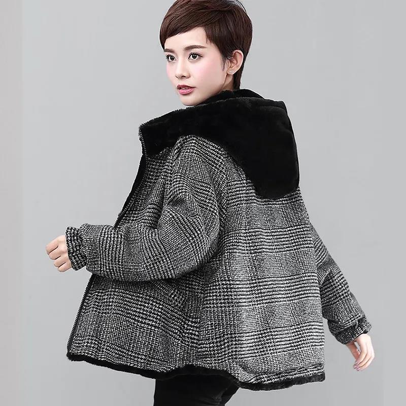 Осенне-зимнее пальто, новый продукт, бархатная двухсторонняя стеганая куртка с имитацией кролика, женская короткая свободная толстая верхняя одежда с капюшоном