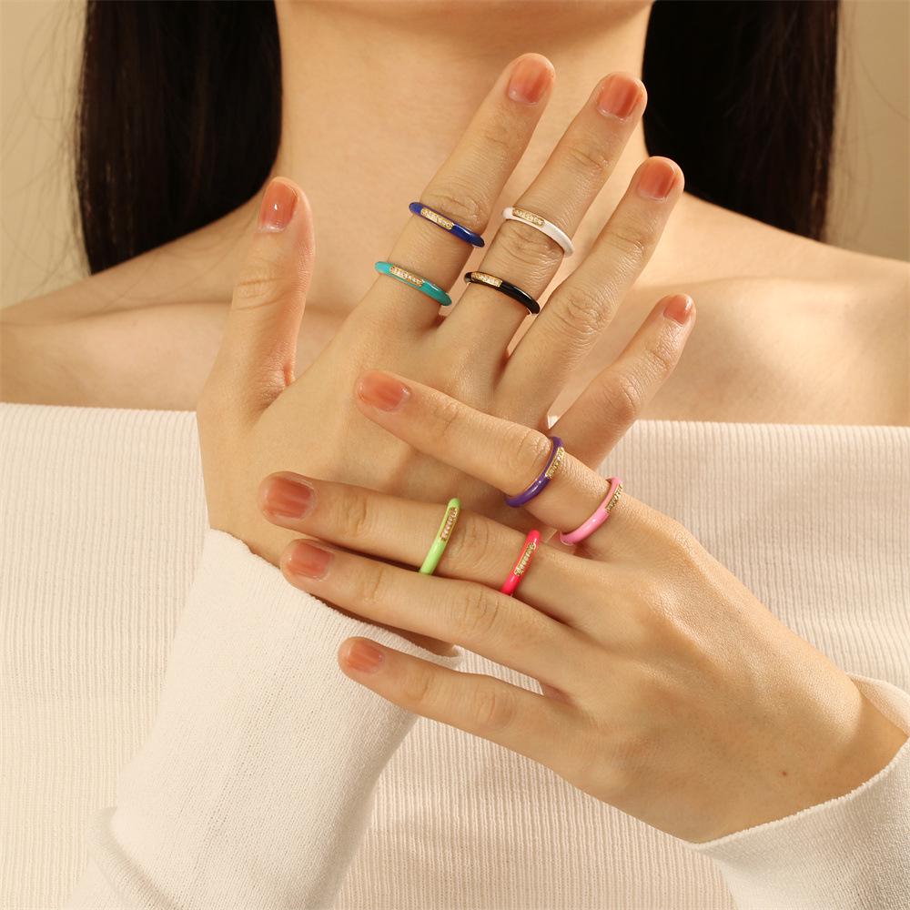 Trendy Colorful Zircon Drip Oil Stacking Ring for Spring/Summer