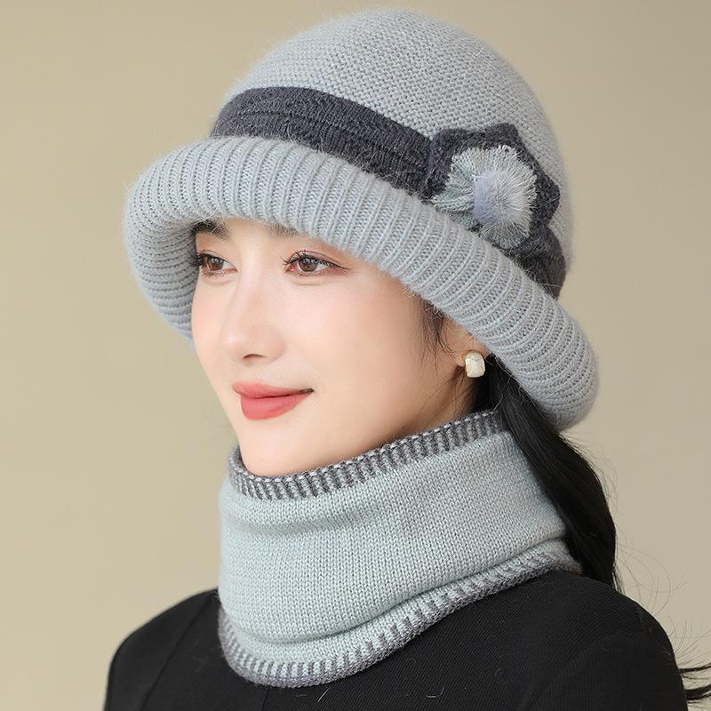 Новая стильная шерстяная шапка для женщин среднего и пожилого возраста Защита ушей Теплая вязаная шапка-ведро Стильная шапка-клош с подвернутыми полями и велюровой подкладкой