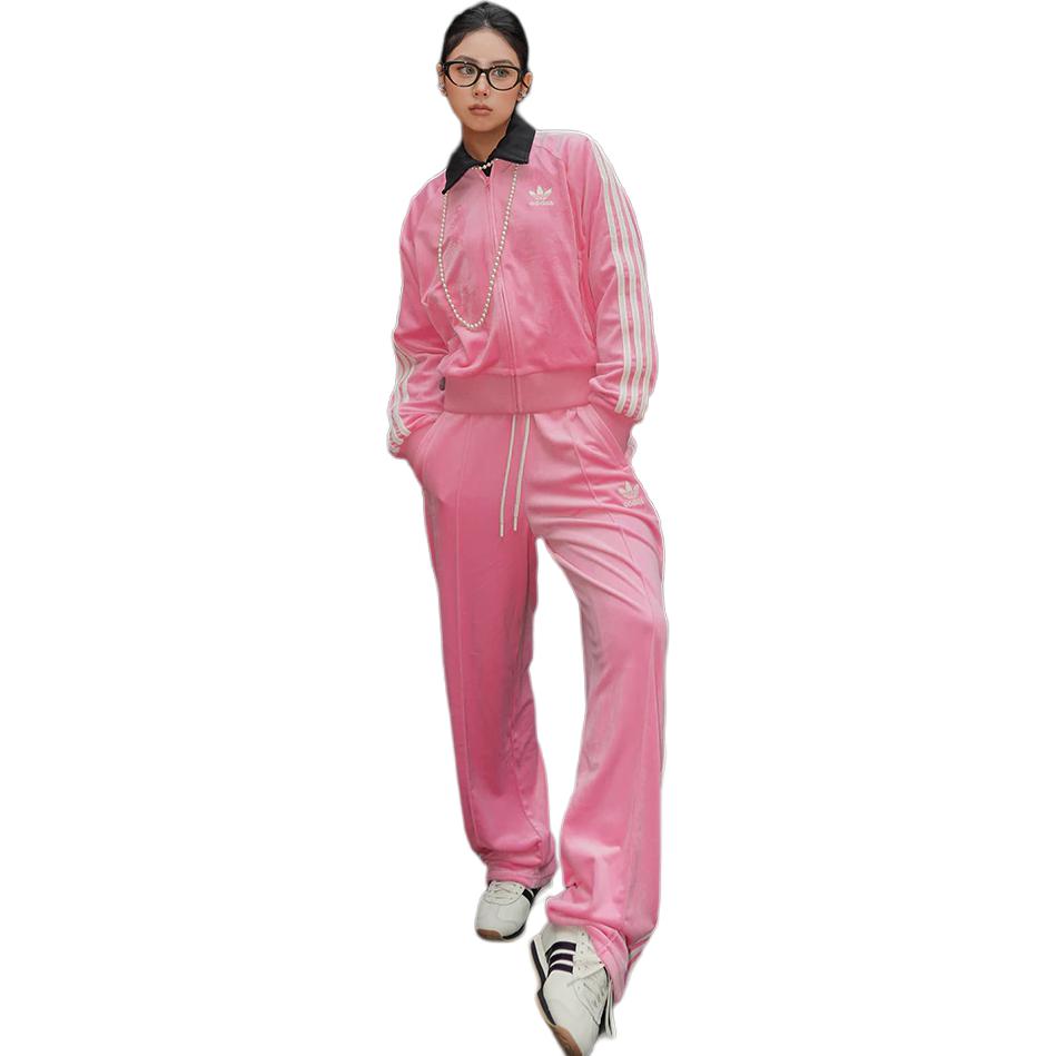 Adidas Originals X Feifei Ruan FW23 Классическая бархатная спортивная куртка в стиле ретро женская верхняя одежда розового цвета IX4223