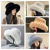 Harajuku Faux Fur Bucket Hat Solid Color Winter Fluffy Hat Fluffy Fur Fisherman Hat  Windproof