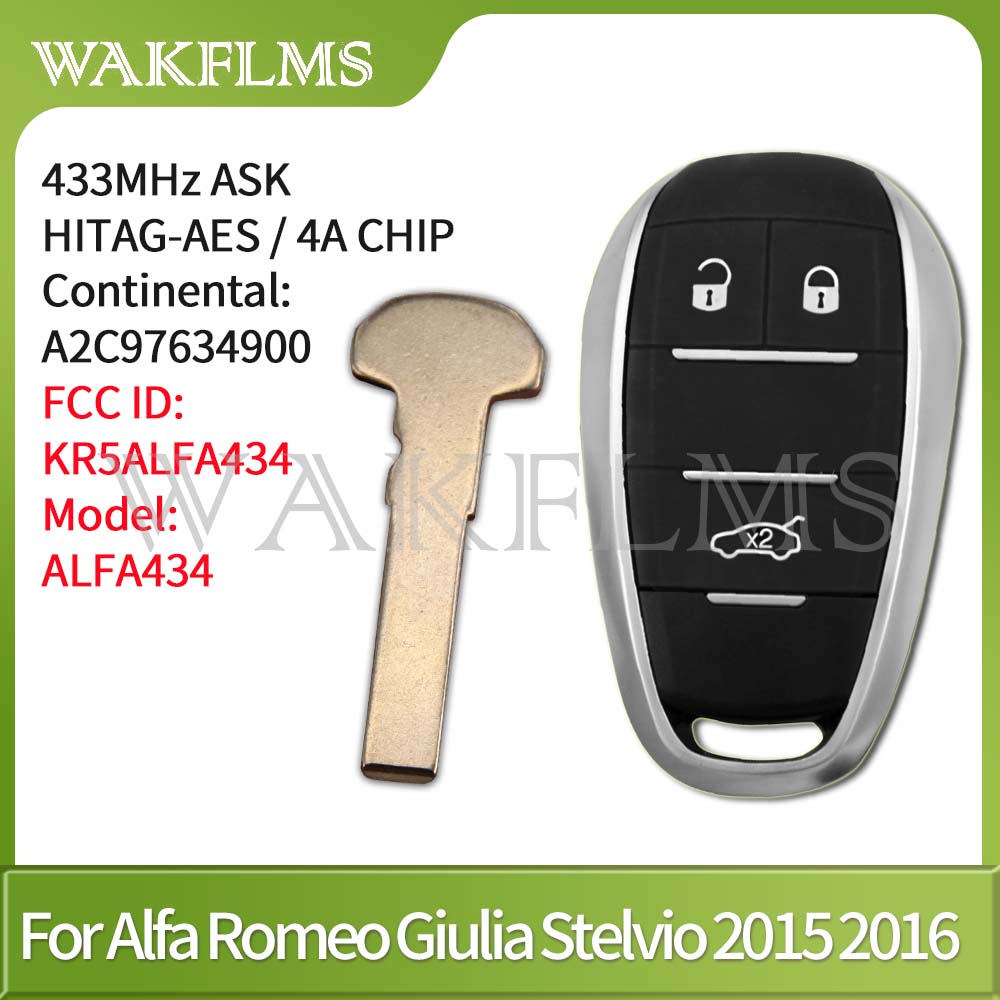 KR5ALFA434 A2C97634900 ALFA434 Для Alfa Romeo Giulia Stelvio 2015 2016 2017 2018 2019 2020 Бесключевой доступ Умный ключ 433 МГц Чип 4A