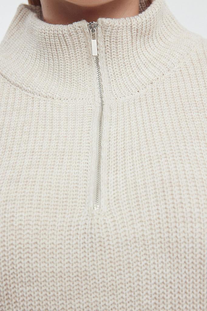 Women's Elegance Style Plus Size Sweater Stone Zipper Collar Knitwear Sweater
