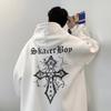 Mens Hoodie Cross Print High Street Trendy American Vintage Loose Fit Casual Sweatshirt
