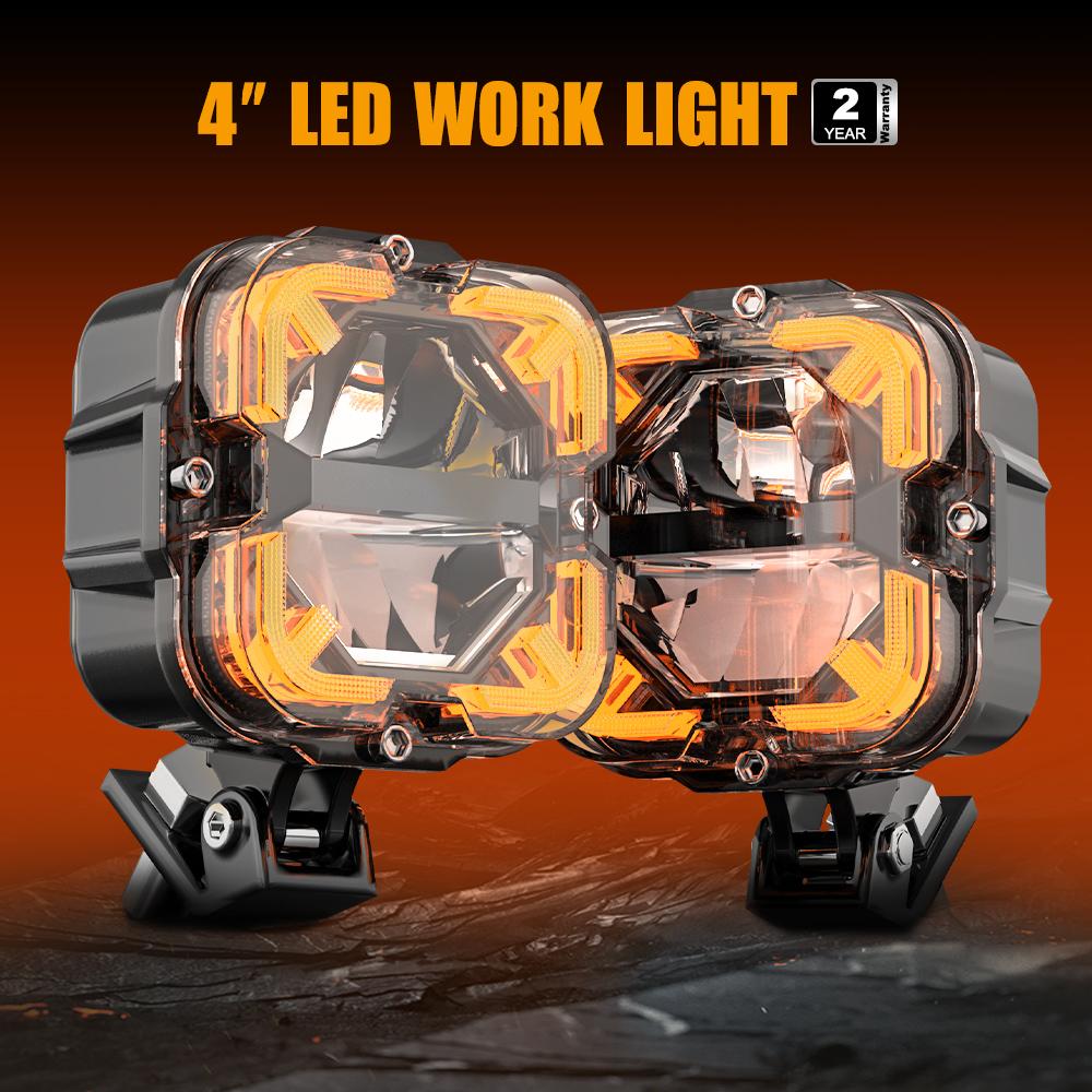 Amber DRL LED Spot Light Pods Lamp Square Work Fog Light for Truck Pickup SUV ATV UTV Boat Offroad LED Driving Lights