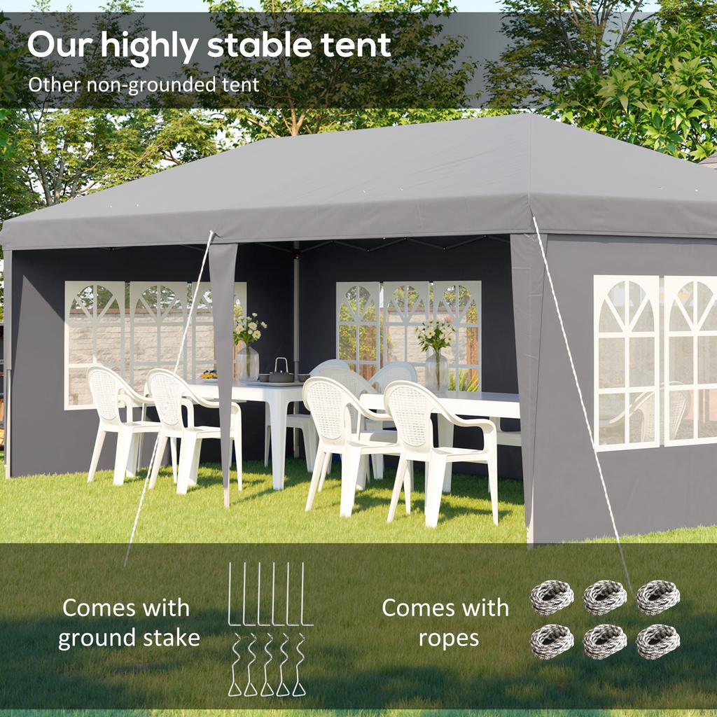 3 x 6m Pop-Up Gazebo, with Removable Walls - Grey