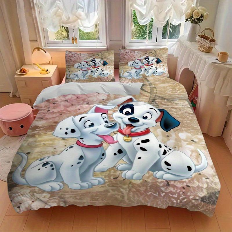 3pcs 101 Dalmatians Quilt Set Cartoon Themed Bed Quilt Set Lovely Character Bedroom Decor Bed Quilt Set Four Seasons (1 Cover + 2Pillowcase NO Co