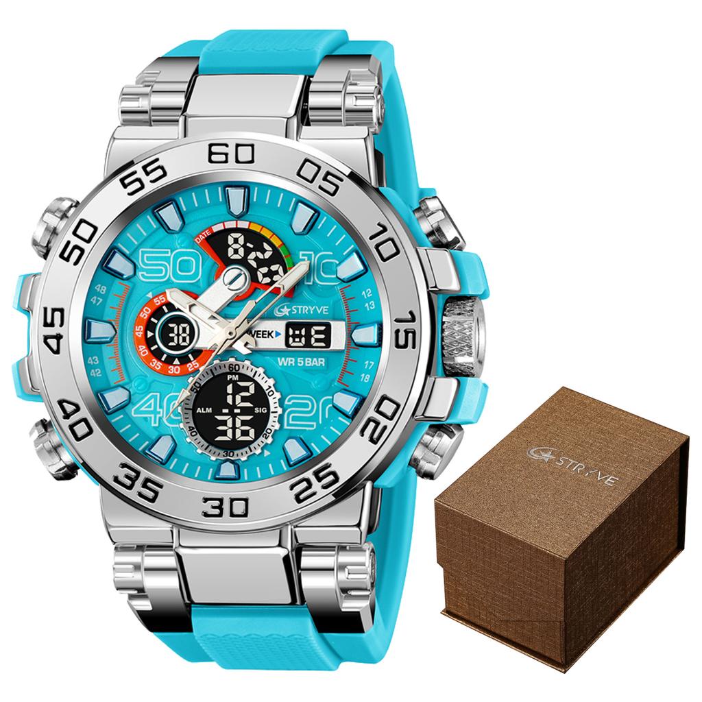 New STRYVE 8030 Men's Wrist Watch Fashion Sports Waterproof Watch High Quality Digital-Analog Movement Calendar Aralm Luminous