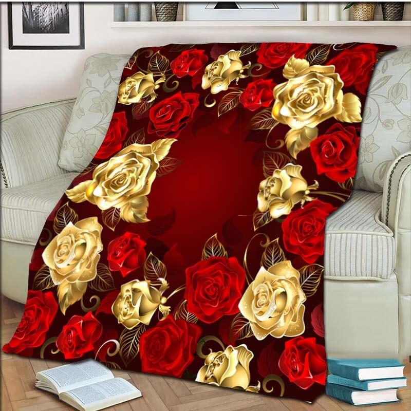 Одеяло с розой, флисовое теплое, уютное, мягкое одеяло для дивана-кровати, цветное антистатическое одеяло для машинной стирки, для кроватей