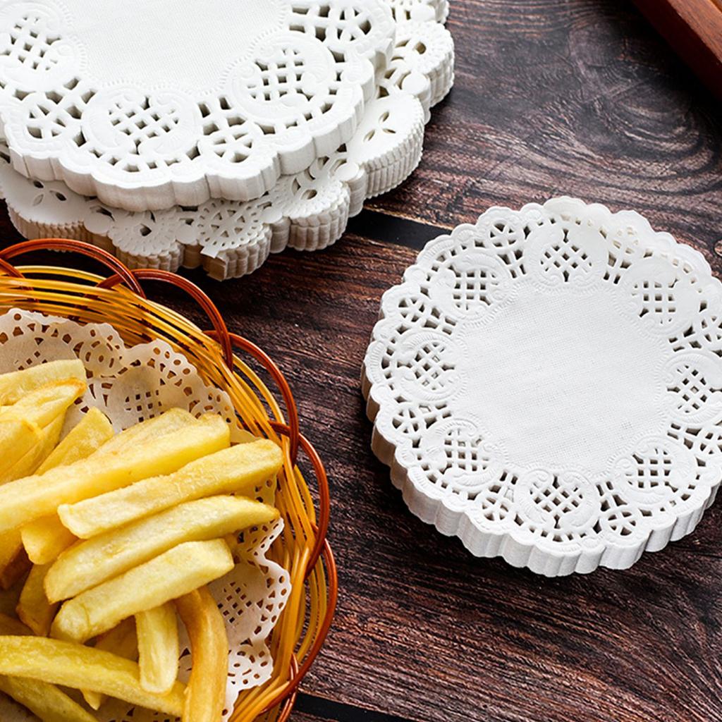 150 шт. белые кружевные круглые бумажные салфетки одноразовые полые цветочные впитывающие масло бумажные для жареной пищи