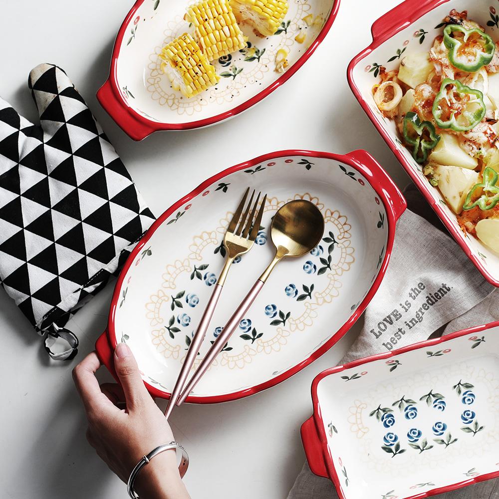 1 шт. Красная вишневая форма для выпечки, керамическая обеденная посуда, европейский стиль, противень, посуда для духовки, обеденная тарелка