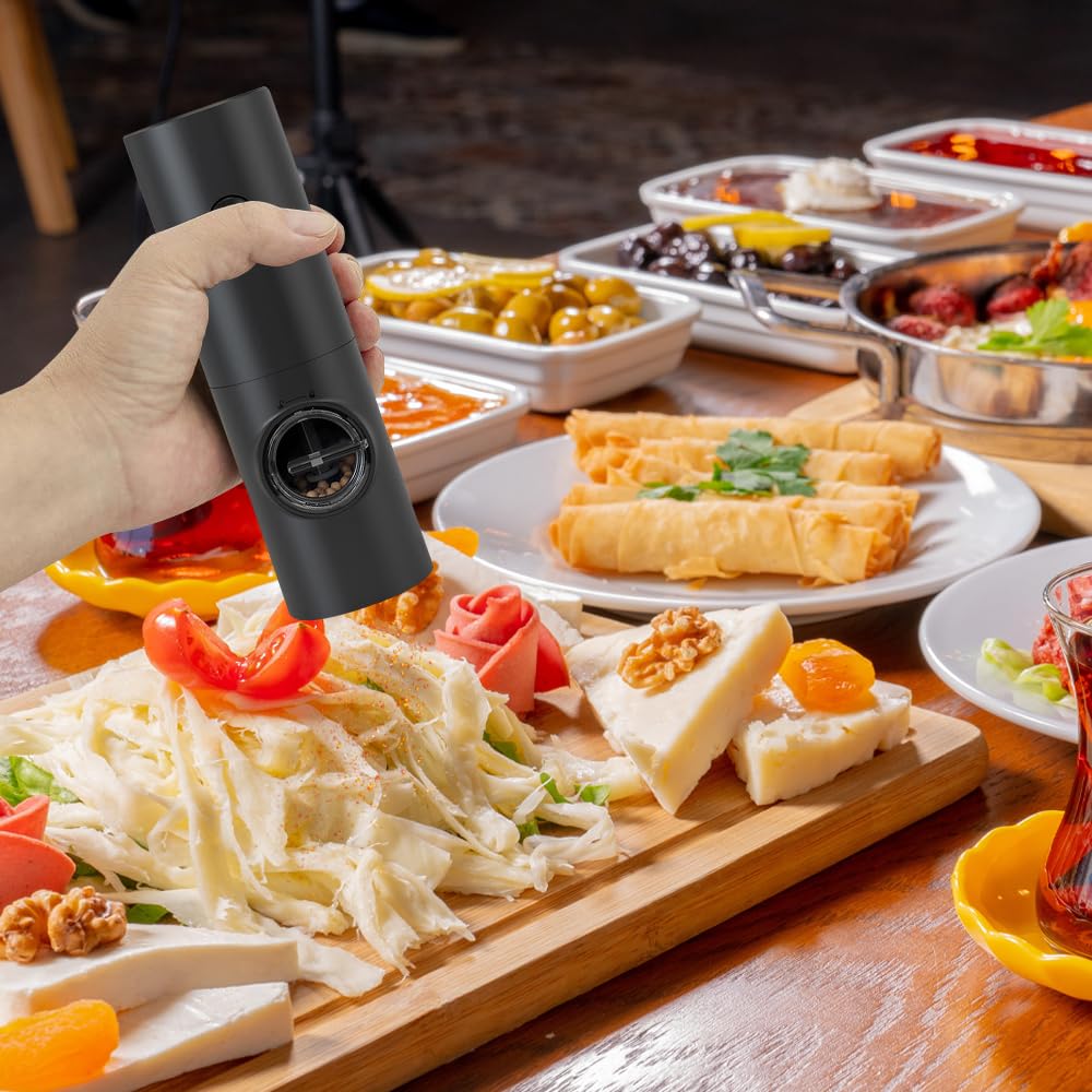 Электрическая мельница для перца и соли с регулировкой степени помола и светодиодной подсветкой. Аккумуляторная батарея. Нержавеющая сталь. Черная, белая, розовая. Мельница для морской соли с одним нажатием кнопки. Мельница с функцией подсветки.