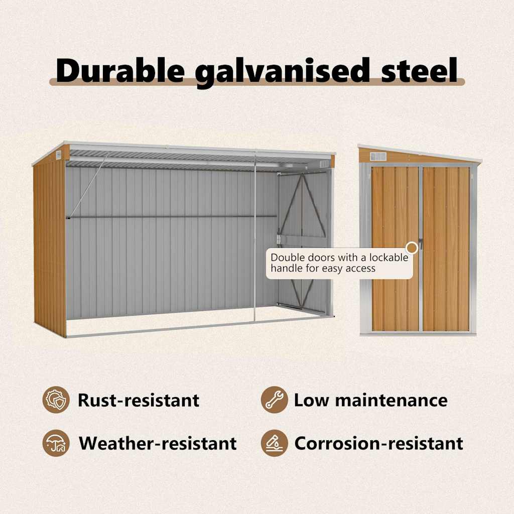 Wall Mounted Garden Shed Brown 118 x 288 x 178 cm Galvanized Steel