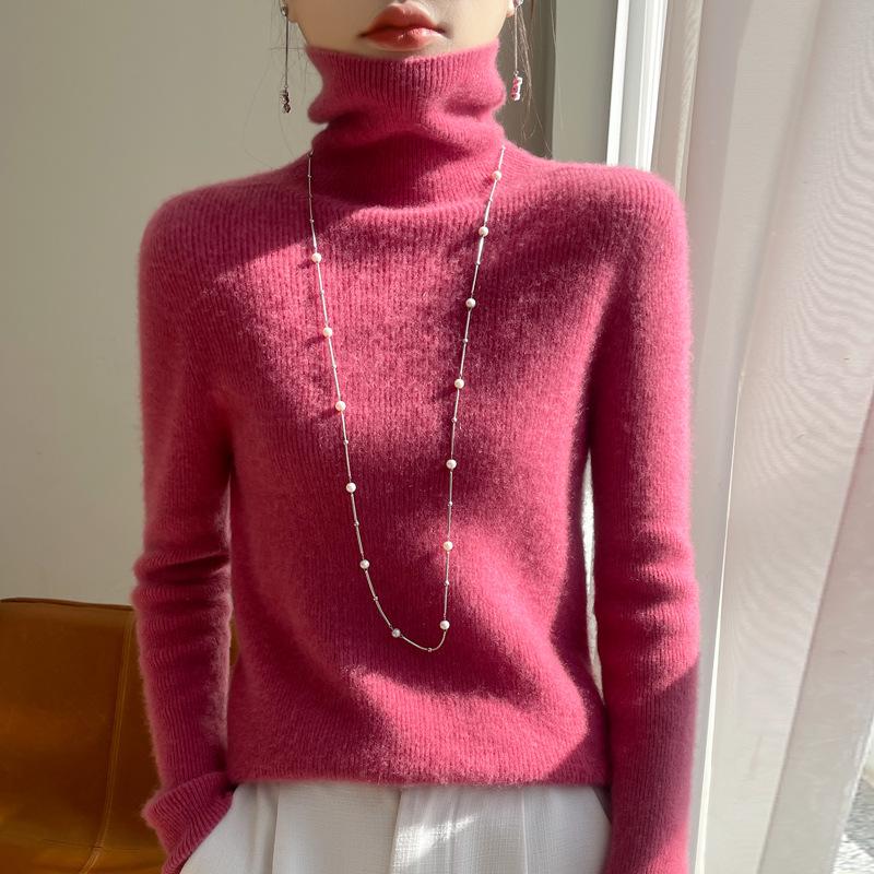 Women's Slim Fit Velvet High-Neck Knit Pullover