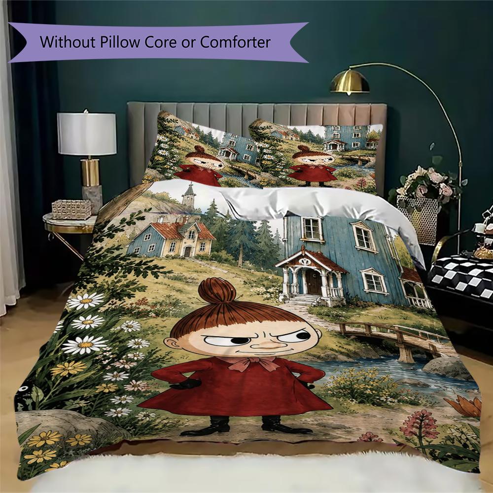 Comet in Moominland Pattern Bedding,Quilt Set Quilt Cover Pillowcase Home Birthday Gift(1 * duvet cover + 2 * pillowcase, without core)_lx