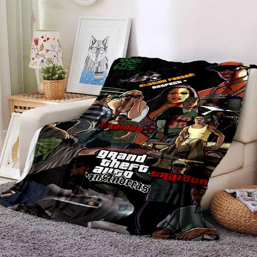 1 шт. Мягкое фланелевое одеяло Grand Theft Auto с дизайнерским принтом. Уютное одеяло для всех сезонов, идеально подходит для дивана, кровати, офиса