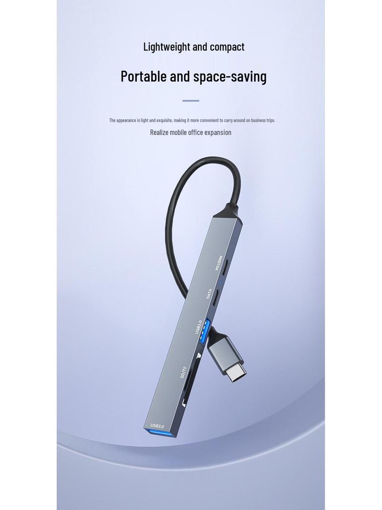 Док-станция расширения 6-в-1 Type-C: USB 3.0, Кардридер TF/SD, Хаб питания PD 100 Вт