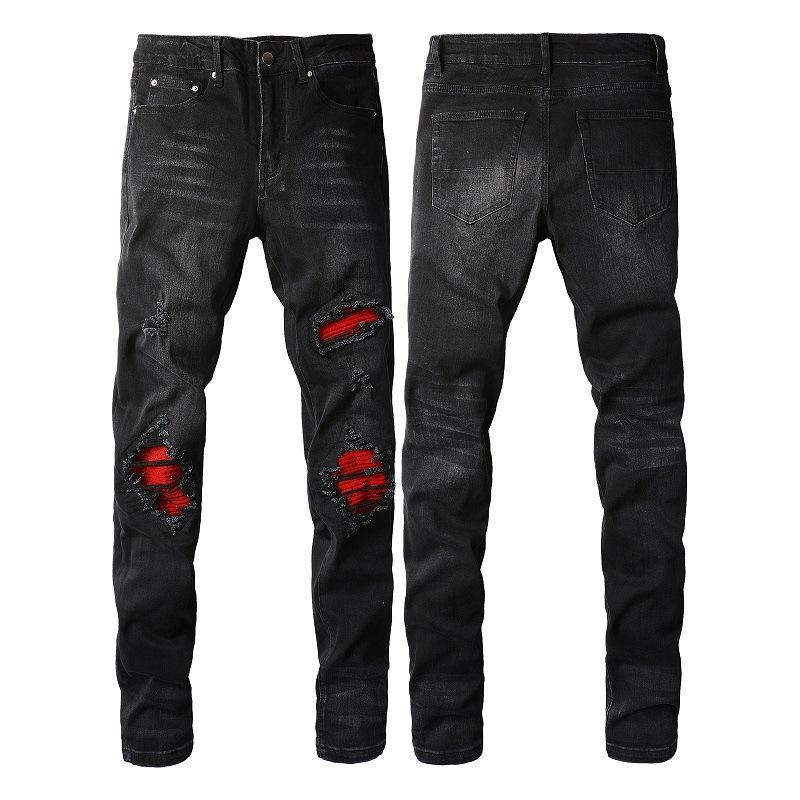 Men's Broken Jeans Patch Jeans High Street Tide Men Slim Small Leg Trousers Jeans Black Jeans