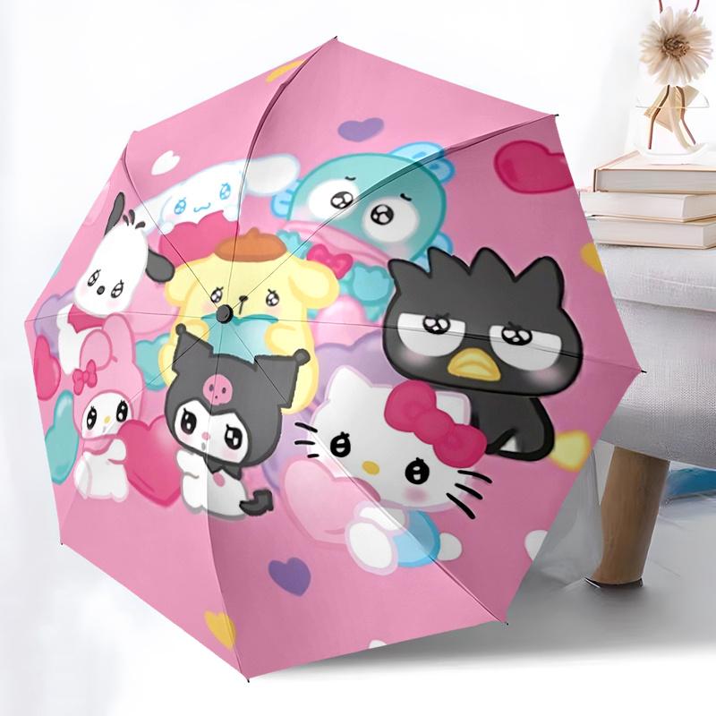 1pc Hello Kitty & Friends Automatic Opening Folding Umbrella - Portable 3-Fold Design with 8-Bone Iron Frame, Perfect for Fans, Travel, Daily Use, and